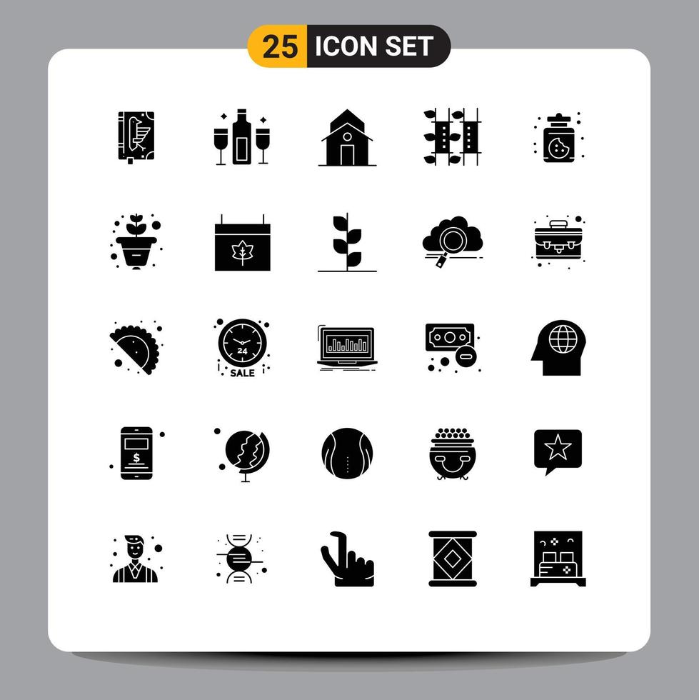 25 Universal Solid Glyphs Set for Web and Mobile Applications relax bamboo champagne tower house Editable Vector Design Elements