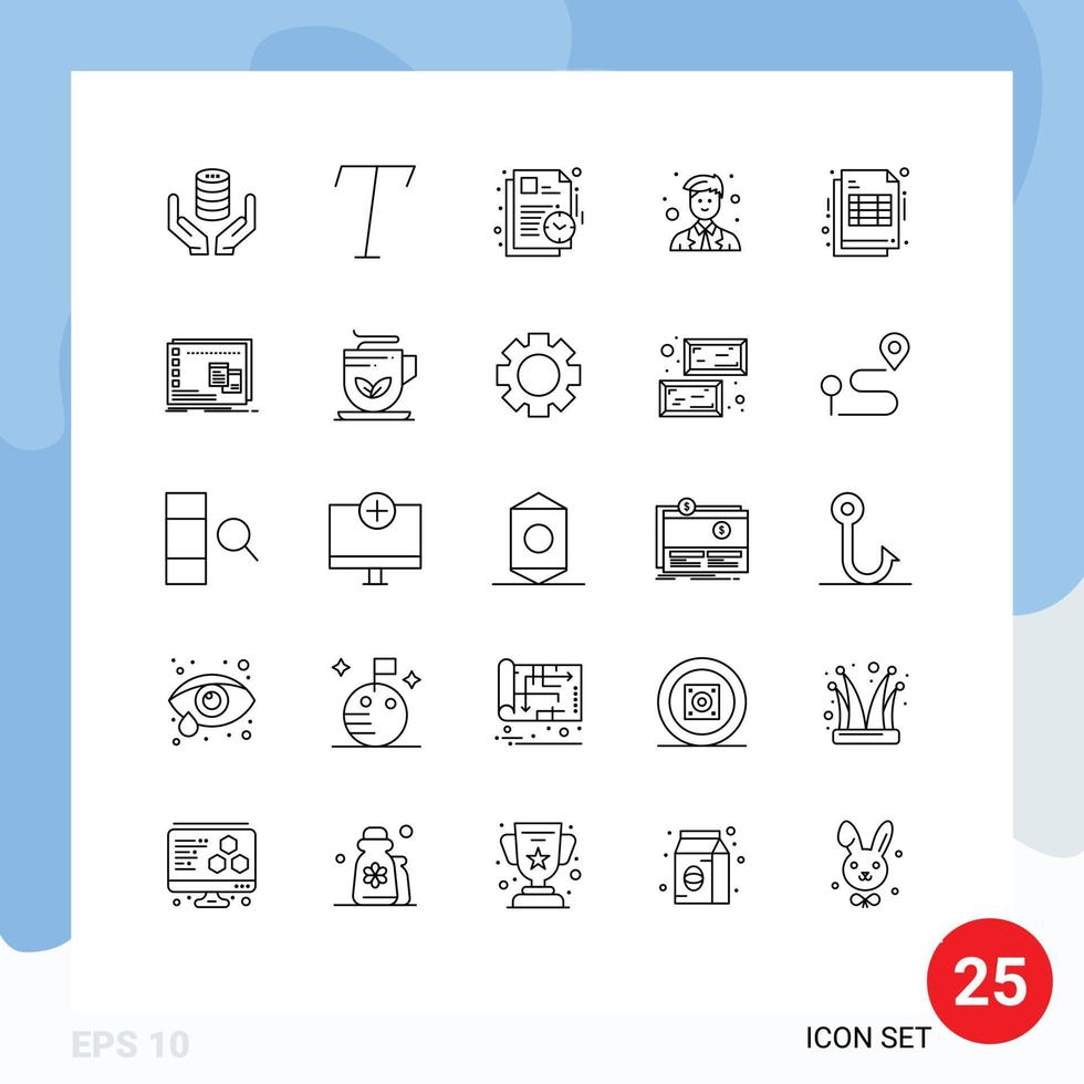 Editable Vector Line Pack of 25 Simple Lines of invoice bill schedule worker man Editable Vector Design Elements