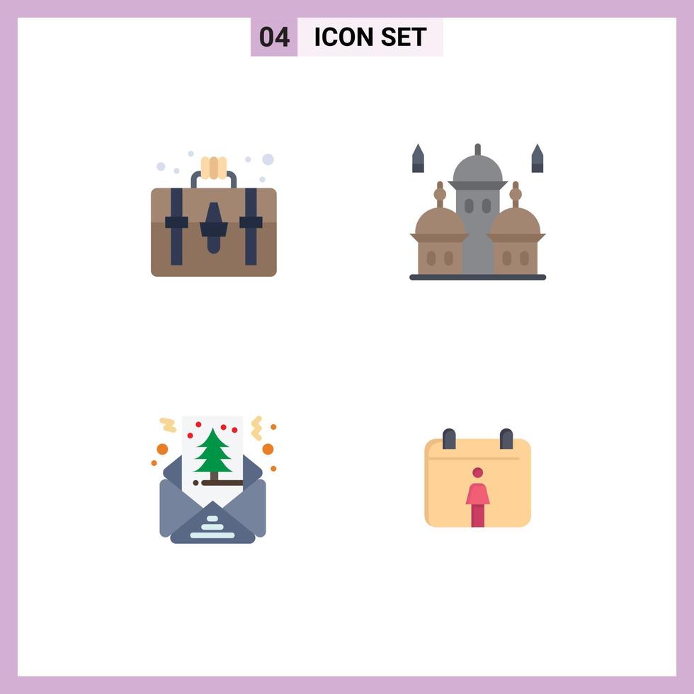 Set of 4 Vector Flat Icons on Grid for handbag card hobby islam greeting Editable Vector Design Elements