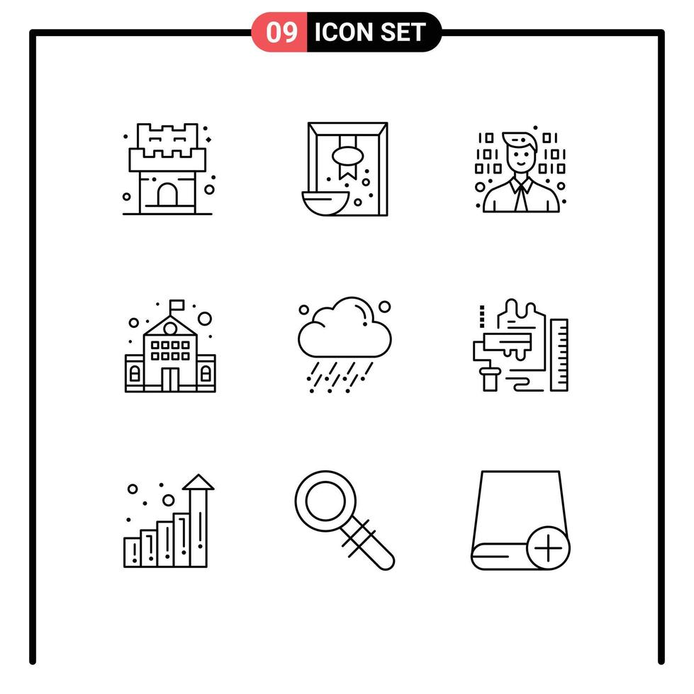 User Interface Pack of 9 Basic Outlines of decoration weather programmer rain school Editable Vector Design Elements