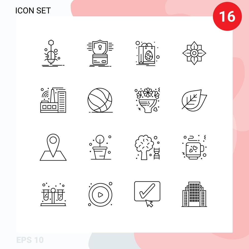 16 Universal Outline Signs Symbols of chinese decoration hacking flower egg Editable Vector Design Elements