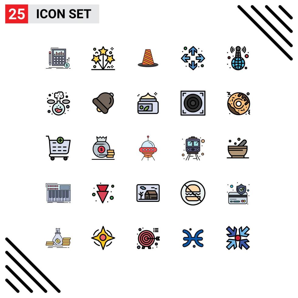25 Universal Filled line Flat Color Signs Symbols of maximize enlarge spark warning roadblock Editable Vector Design Elements