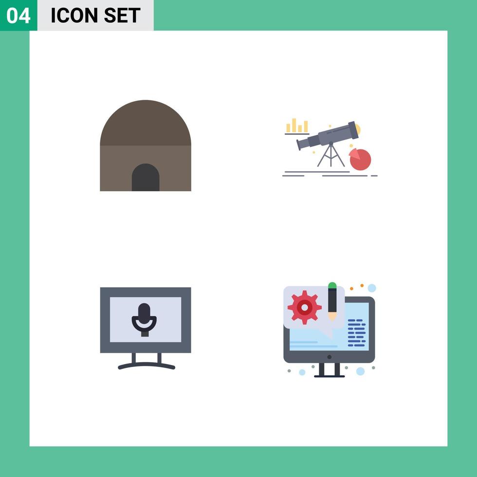 Set of 4 Commercial Flat Icons pack for building monitor mosque forecast microphone Editable Vector Design Elements