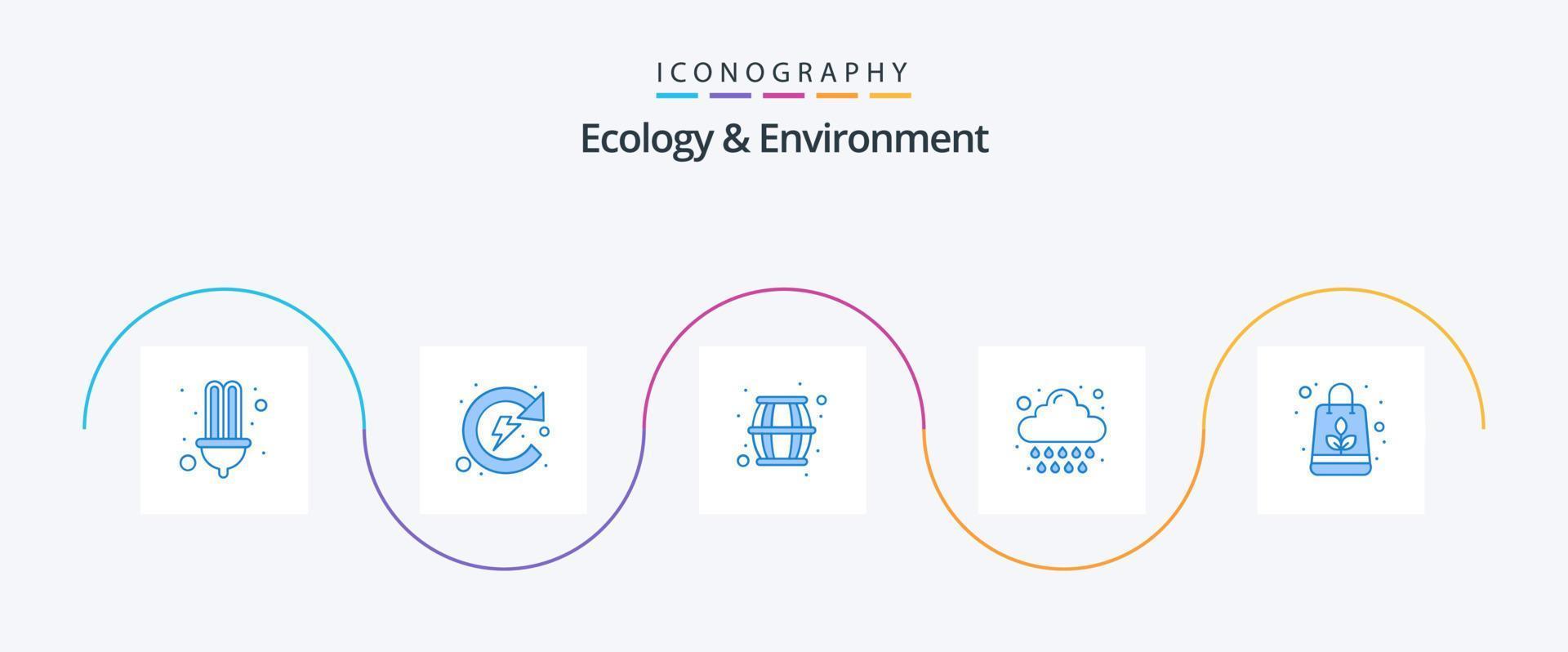 Ecology And Environment Blue 5 Icon Pack Including paper bag. weather. barrel. summer. rain vector