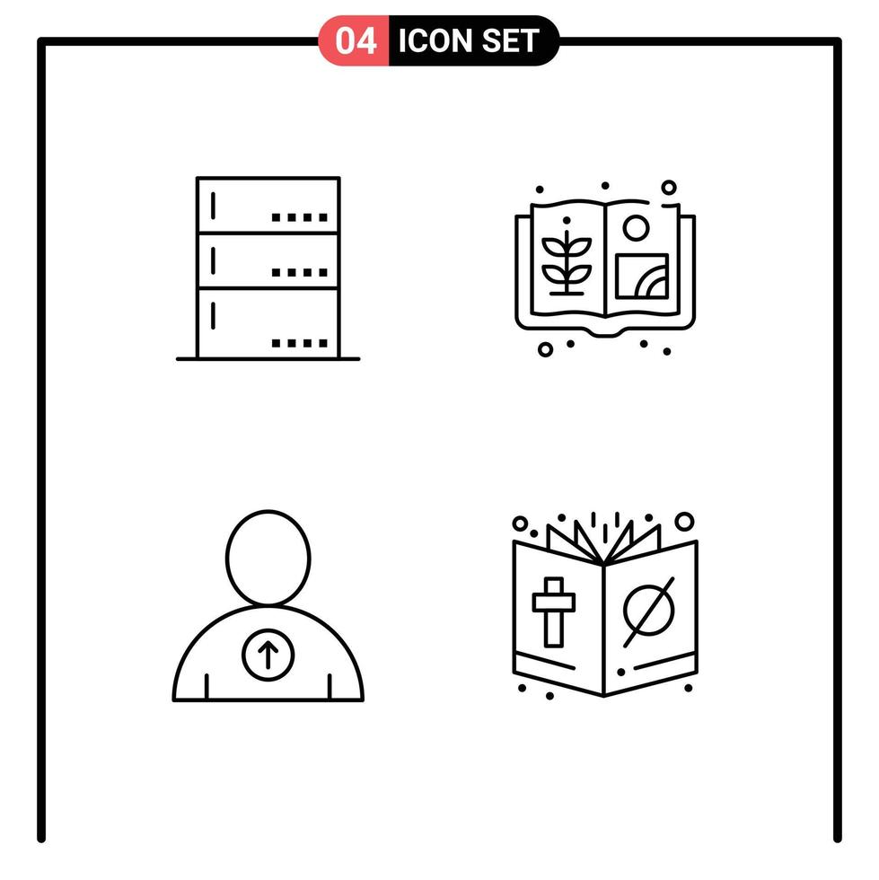 Universal Icon Symbols Group of 4 Modern Filledline Flat Colors of admin user server farm book Editable Vector Design Elements
