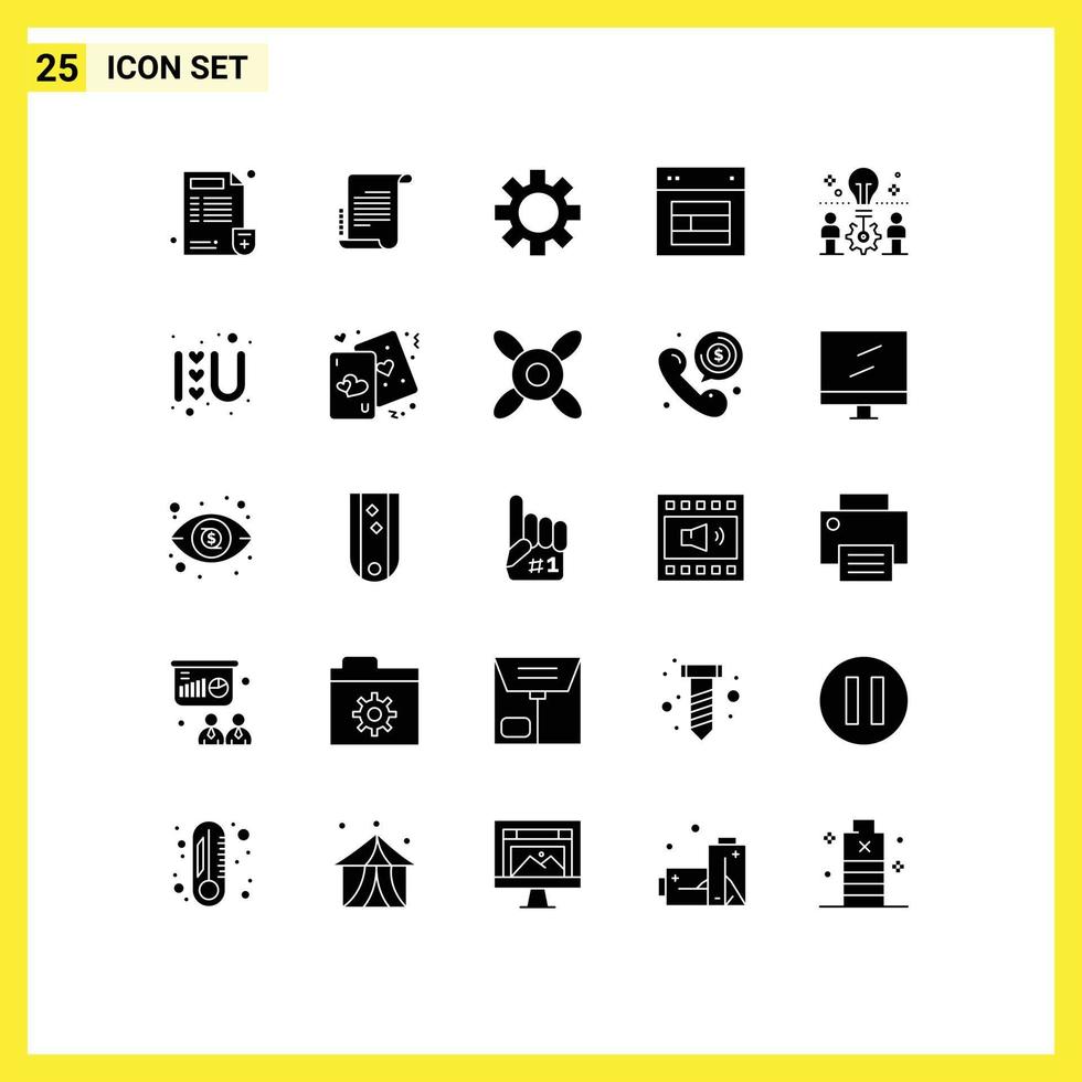 Group of 25 Modern Solid Glyphs Set for team web setting site design Editable Vector Design Elements