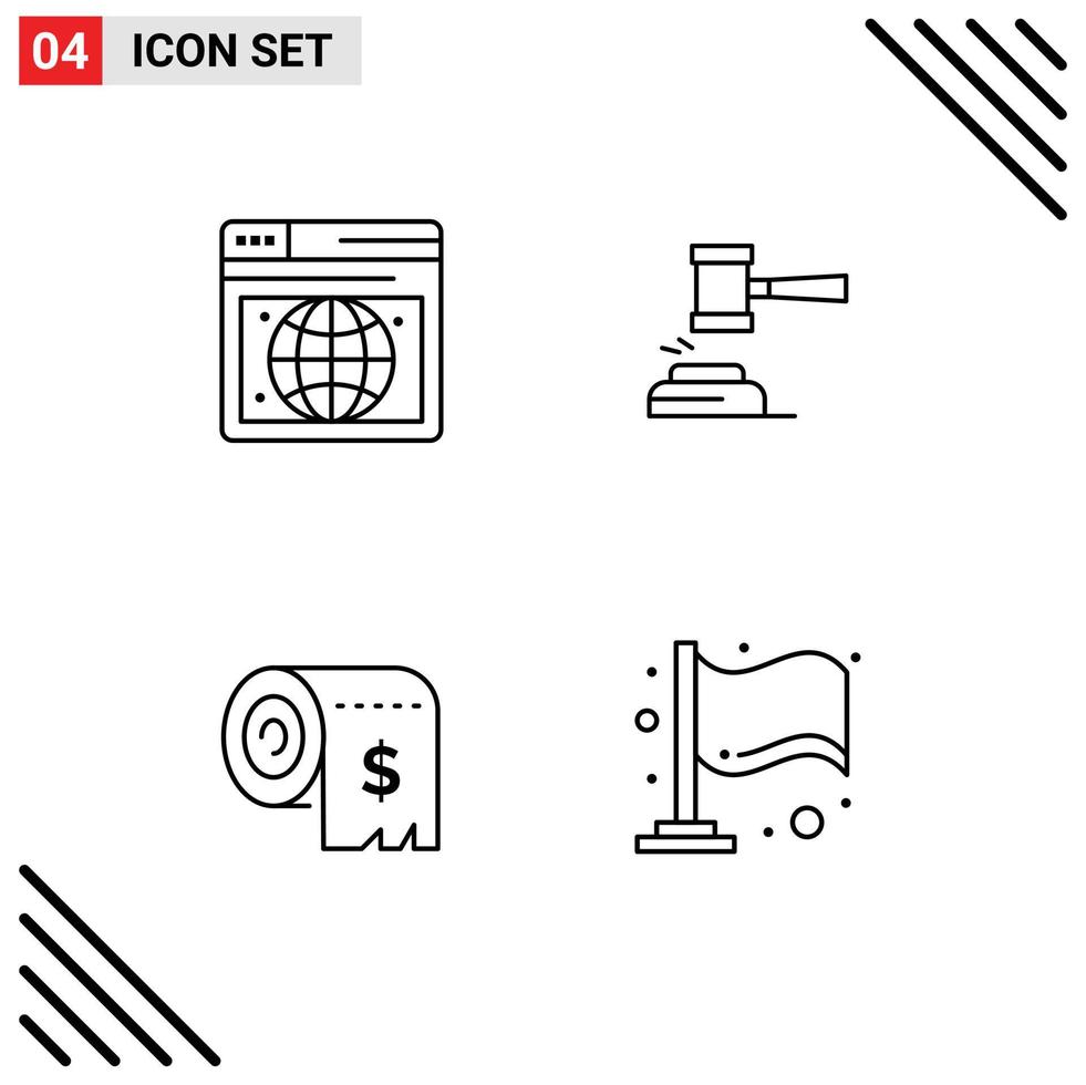 Set of 4 Modern UI Icons Symbols Signs for seo law action gavel budget Editable Vector Design Elements