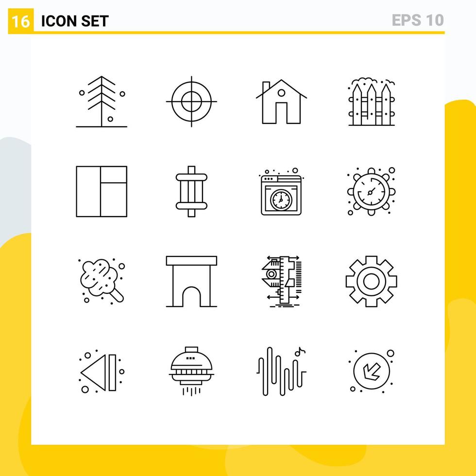Mobile Interface Outline Set of 16 Pictograms of grid fence address farming construction Editable Vector Design Elements