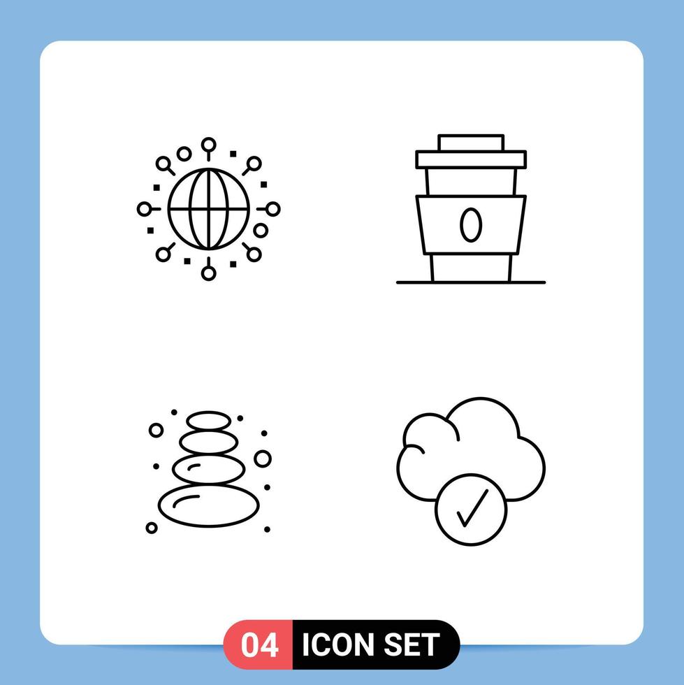 Set of 4 Modern UI Icons Symbols Signs for global lotus coffee fast cloud Editable Vector Design Elements