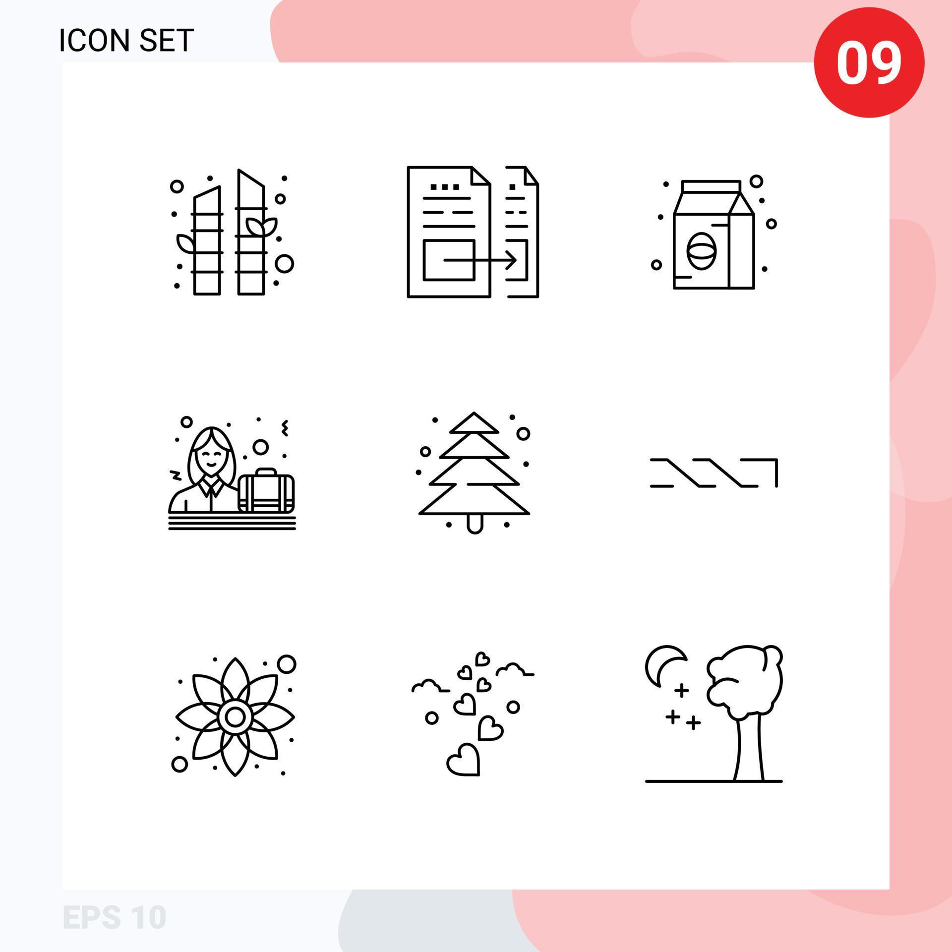 Outline Pack of 9 Universal Symbols of tree female bean case business