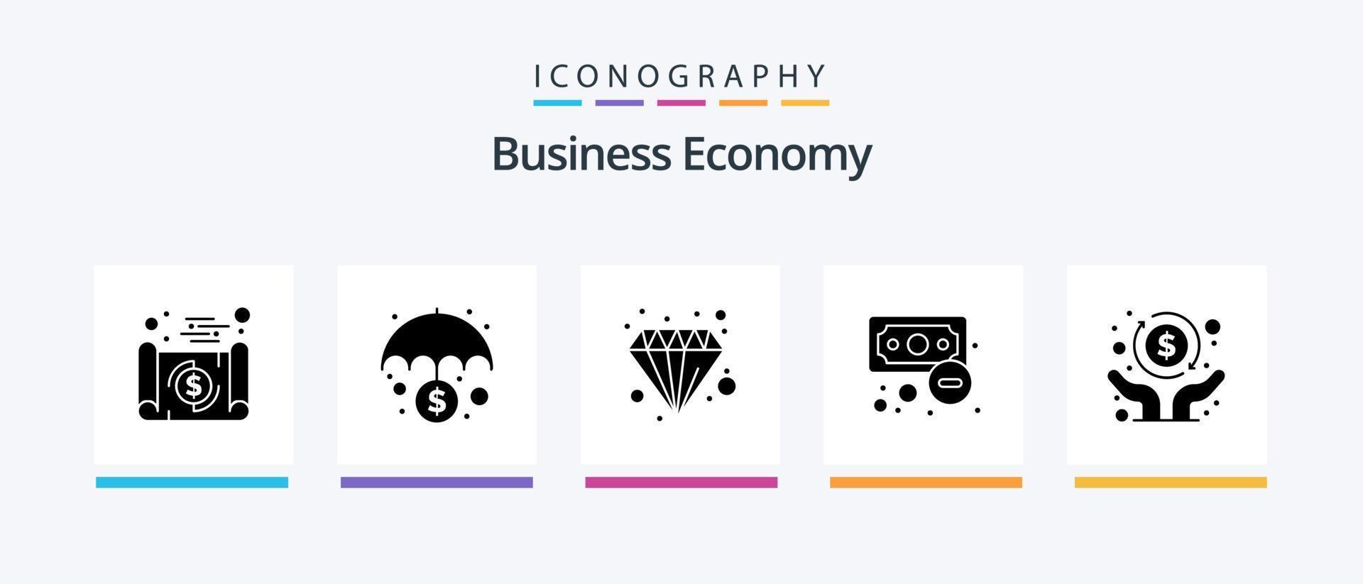 Economy Glyph 5 Icon Pack Including outcome. economy. protection. business. finance. Creative Icons Design vector