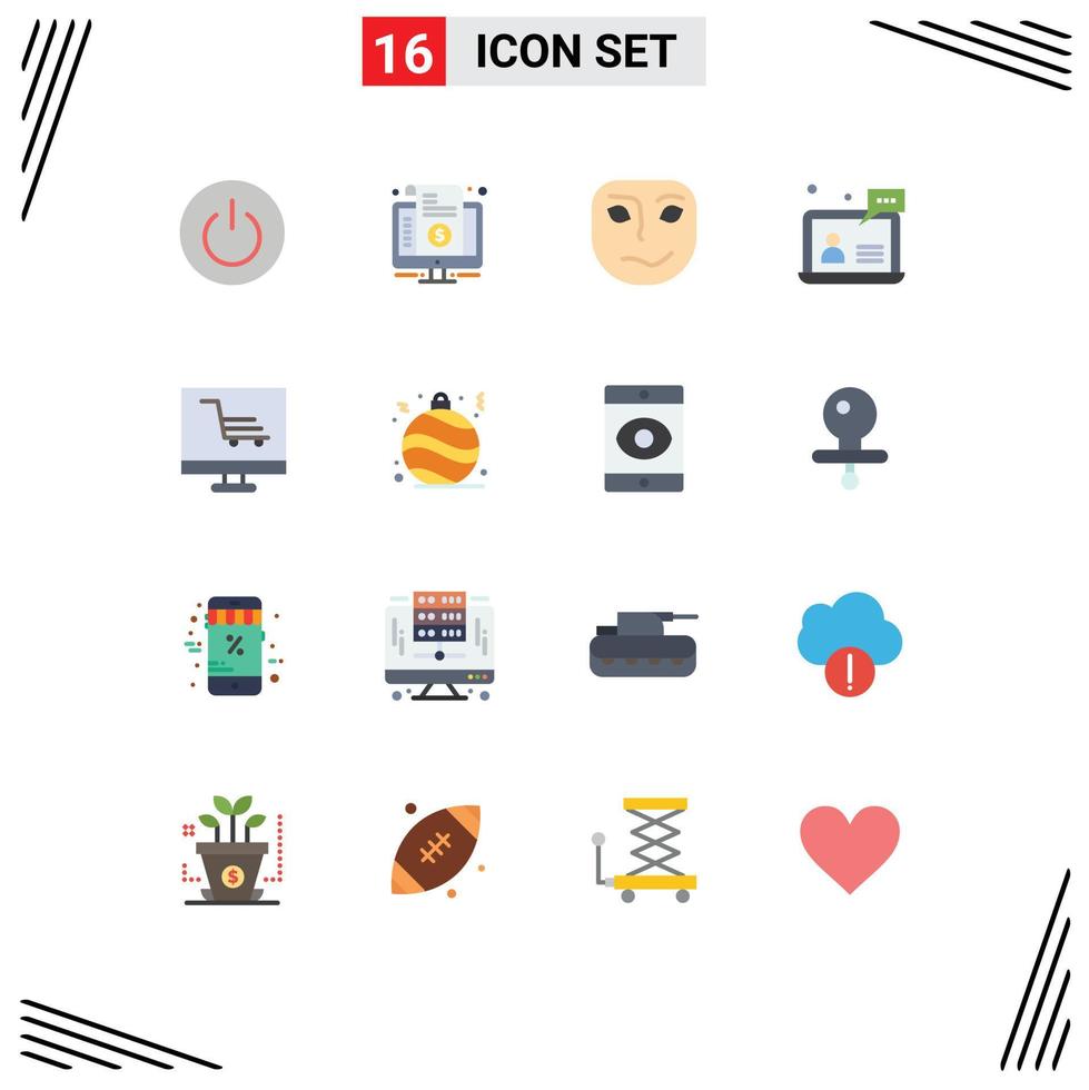 Flat Color Pack of 16 Universal Symbols of customer chat price support face Editable Pack of Creative Vector Design Elements