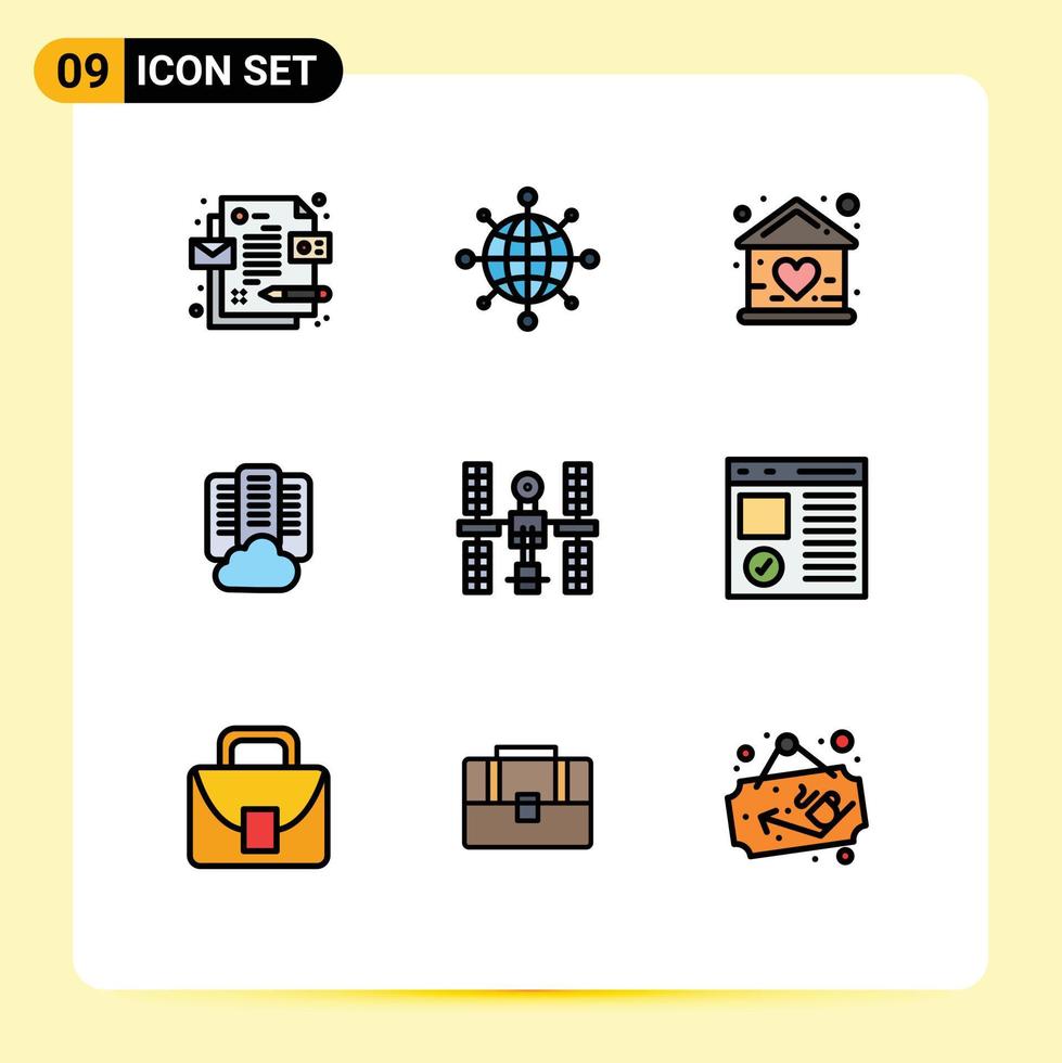Set of 9 Modern UI Icons Symbols Signs for platform complex doll server center Editable Vector Design Elements