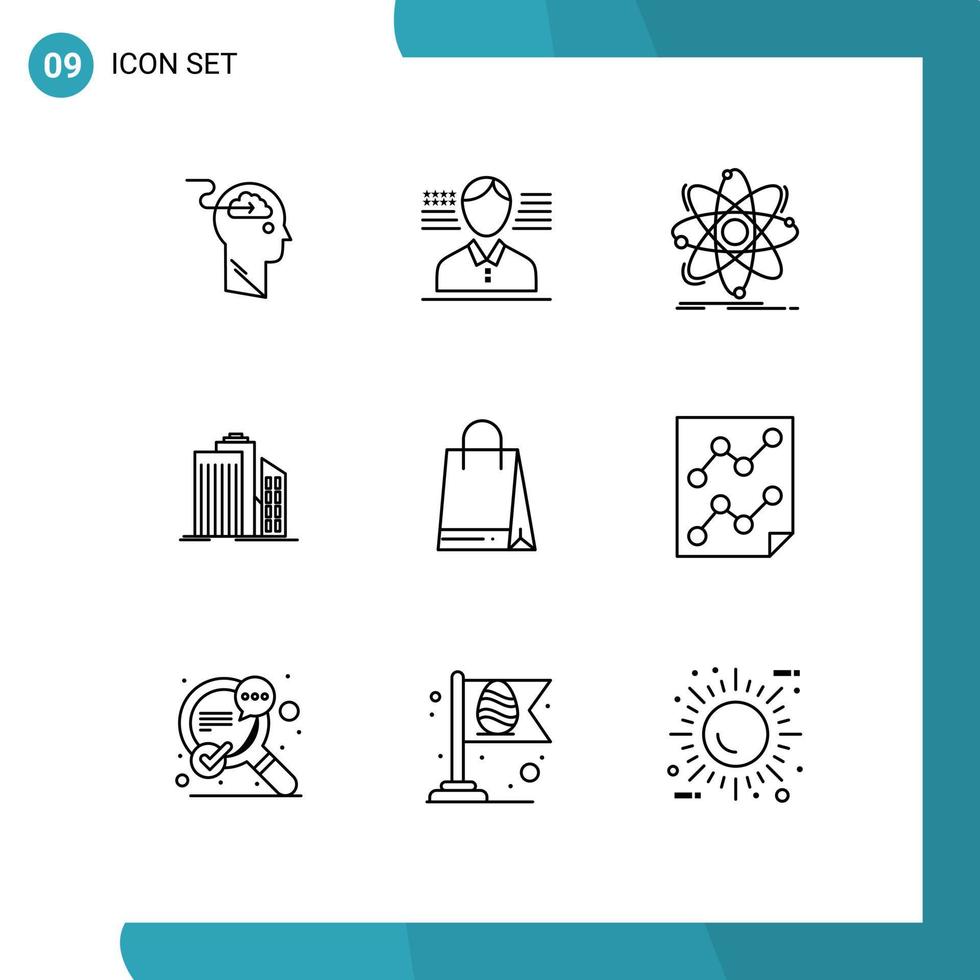 Set of 9 Vector Outlines on Grid for office buildings atom architecture nuclear Editable Vector Design Elements