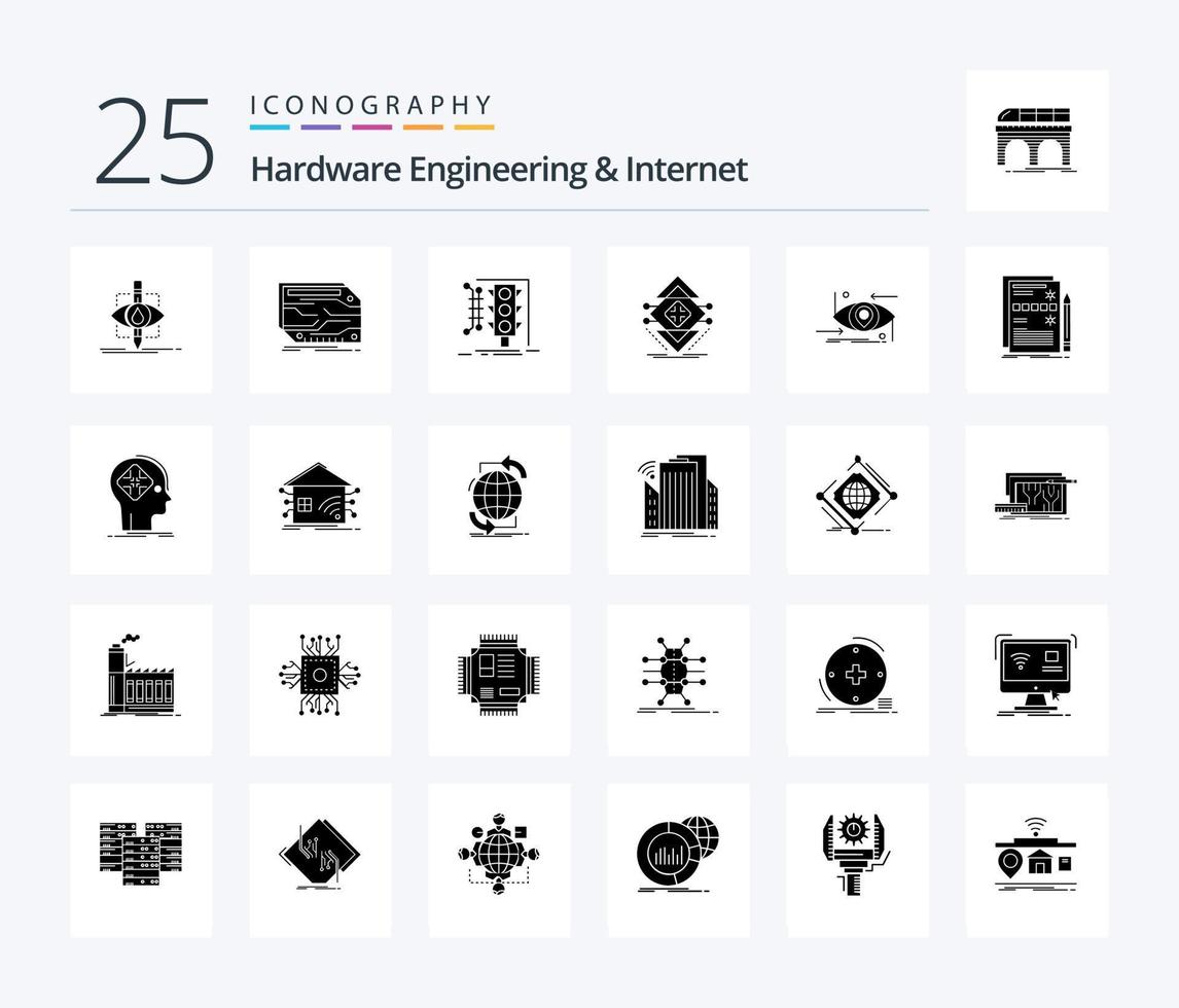 Hardware Engineering And Internet 25 Solid Glyph icon pack including infrastructure. computing. electronic. traffic. monitoring vector