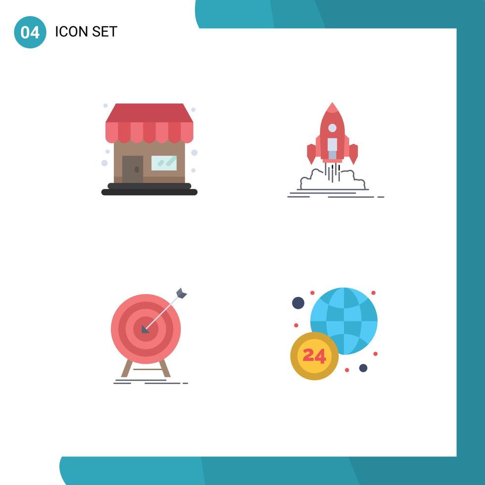 4 Creative Icons Modern Signs and Symbols of shop hit launch startup success Editable Vector Design Elements