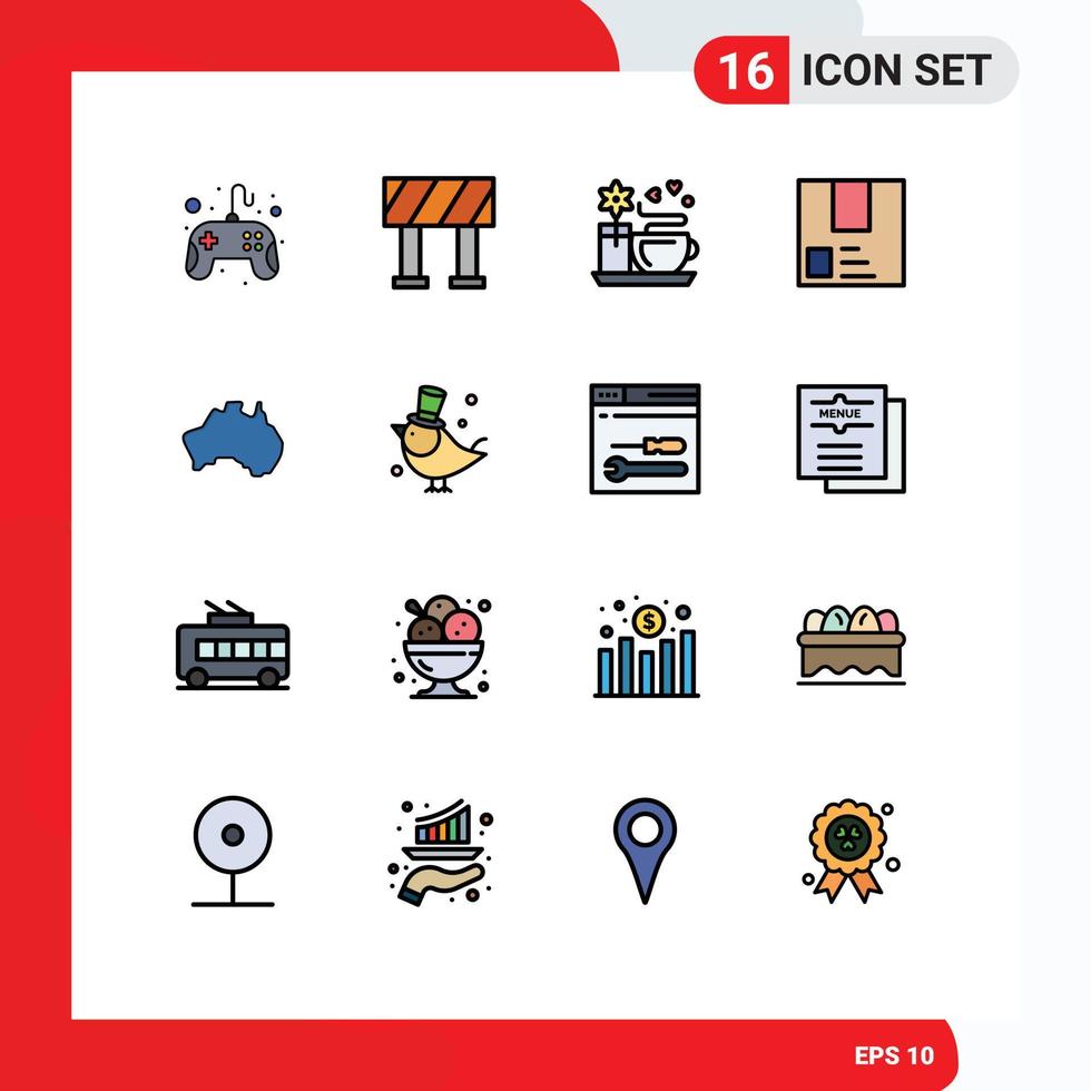 Group of 16 Flat Color Filled Lines Signs and Symbols for location australian hot shipment package Editable Creative Vector Design Elements