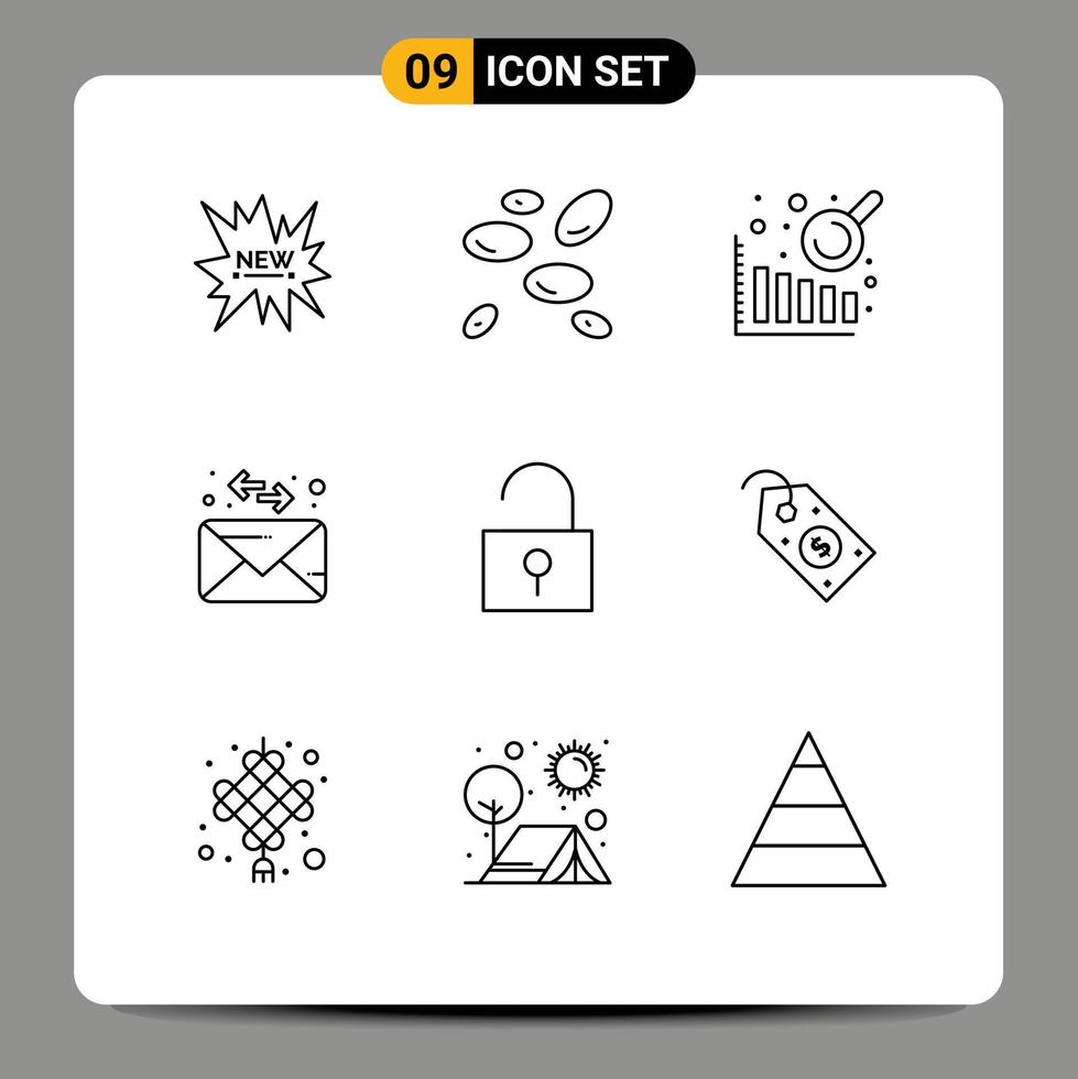 9 Thematic Vector Outlines and Editable Symbols of label user interface business intelligence unlocked message Editable Vector Design Elements