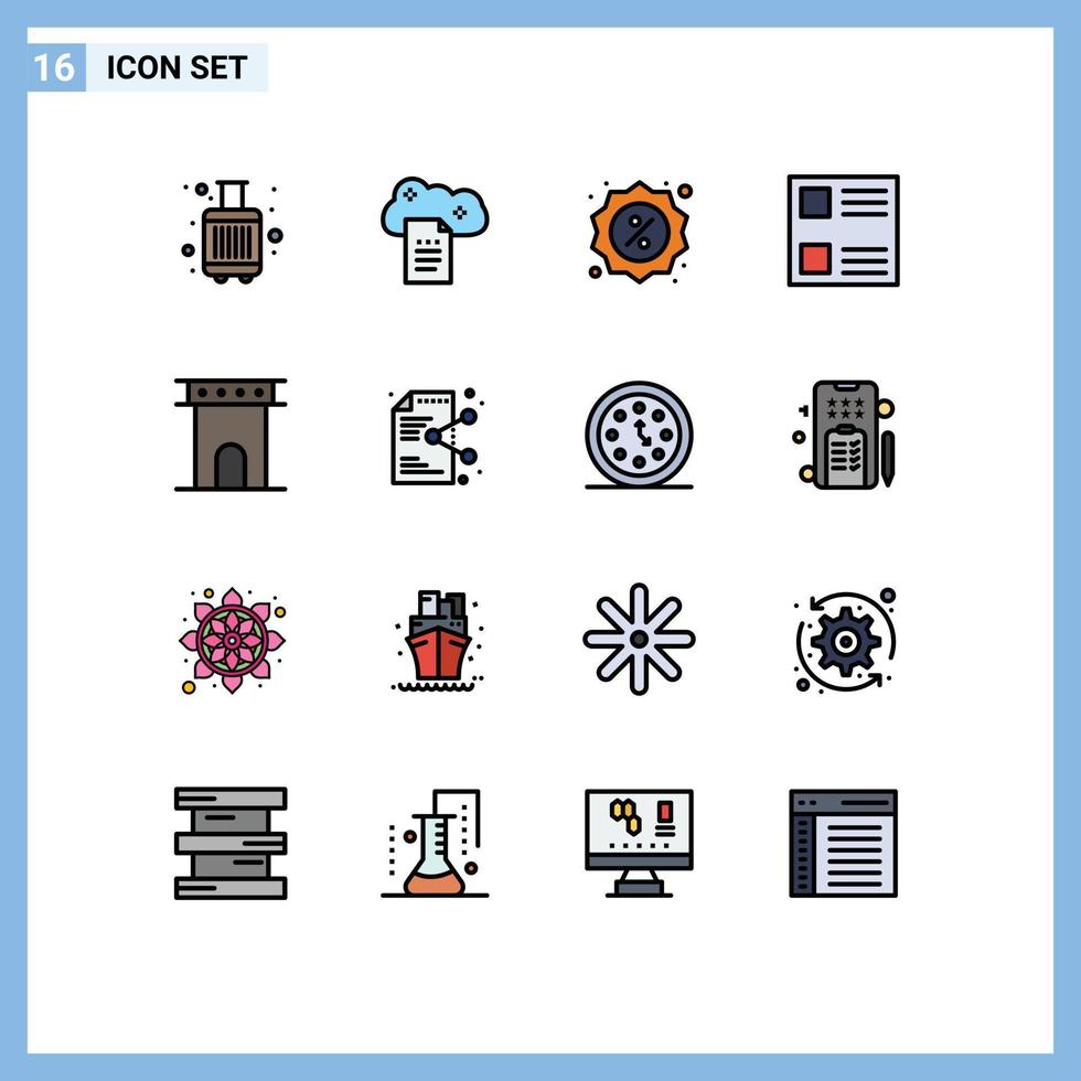 dieciséis usuario interfaz plano color lleno línea paquete de moderno señales y símbolos de arquitectura lista cielo docs diseño tienda editable creativo vector diseño elementos