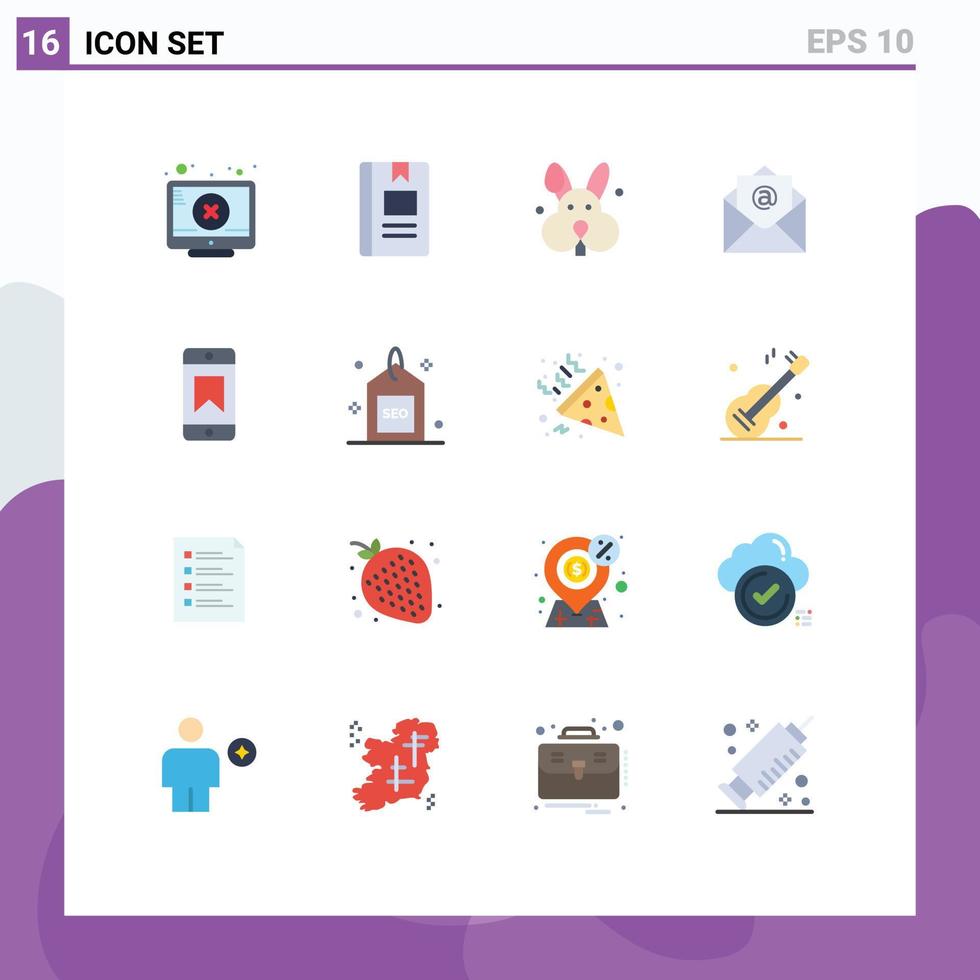 Pack of 16 creative Flat Colors of device achievements reading open email Editable Pack of Creative Vector Design Elements