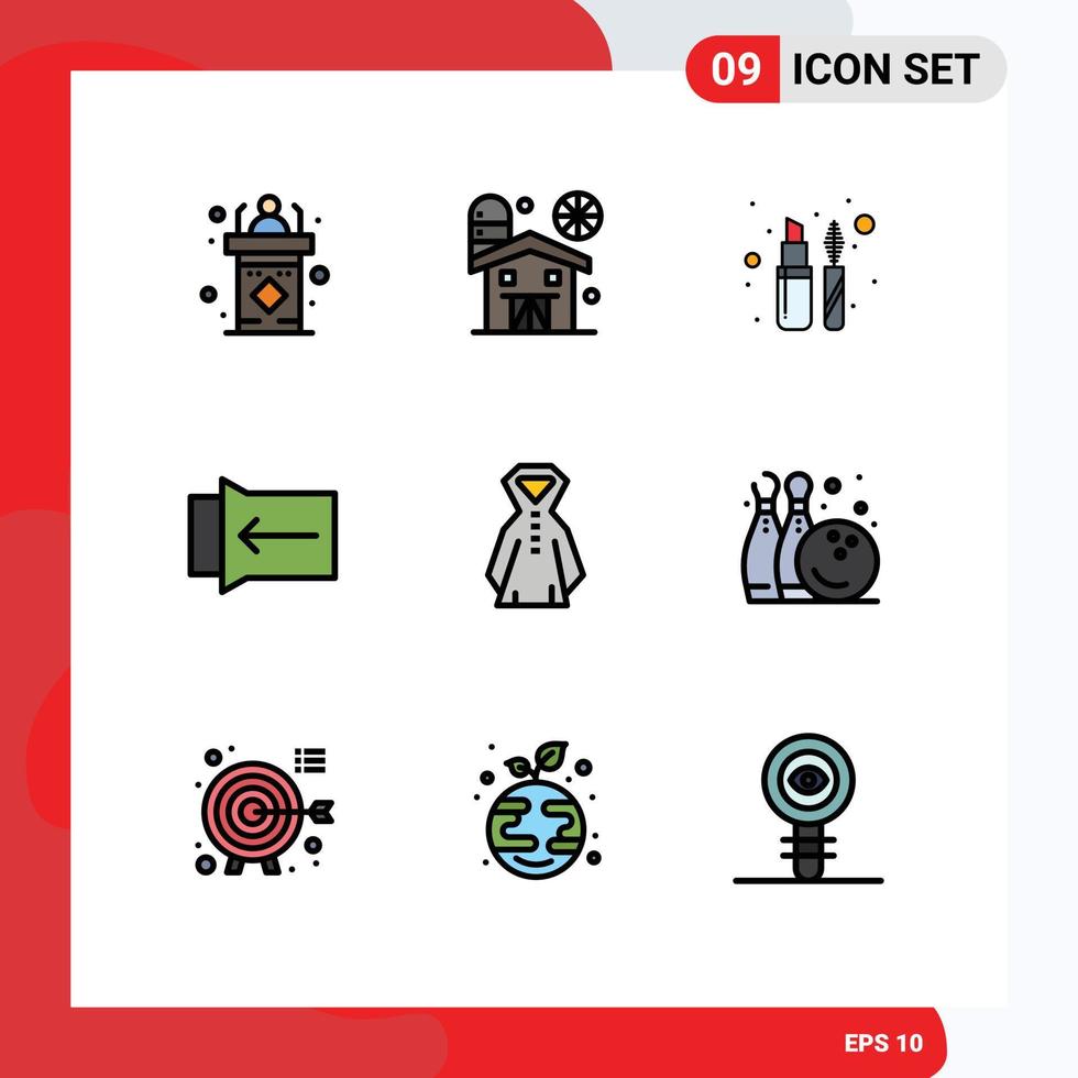 Mobile Interface Filledline Flat Color Set of 9 Pictograms of rain touch farming slide mascara Editable Vector Design Elements