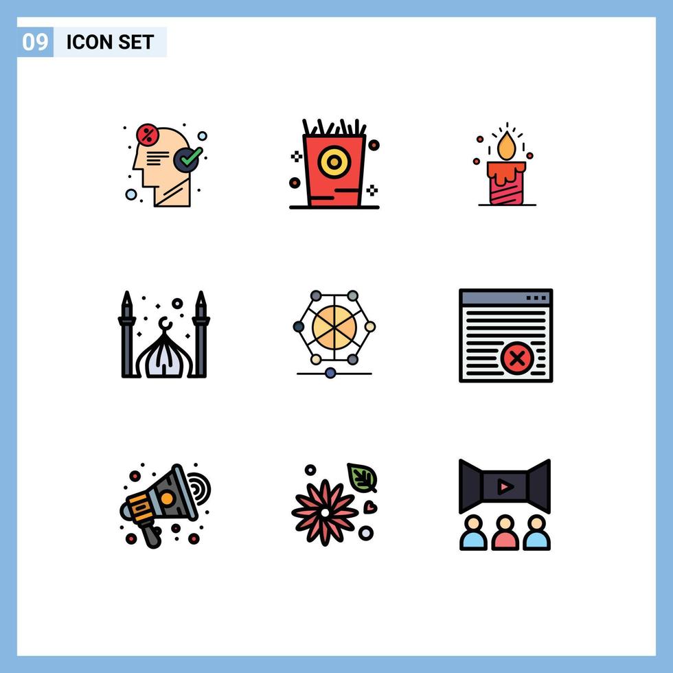 Set of 9 Modern UI Icons Symbols Signs for eid cresent party masjid love Editable Vector Design Elements