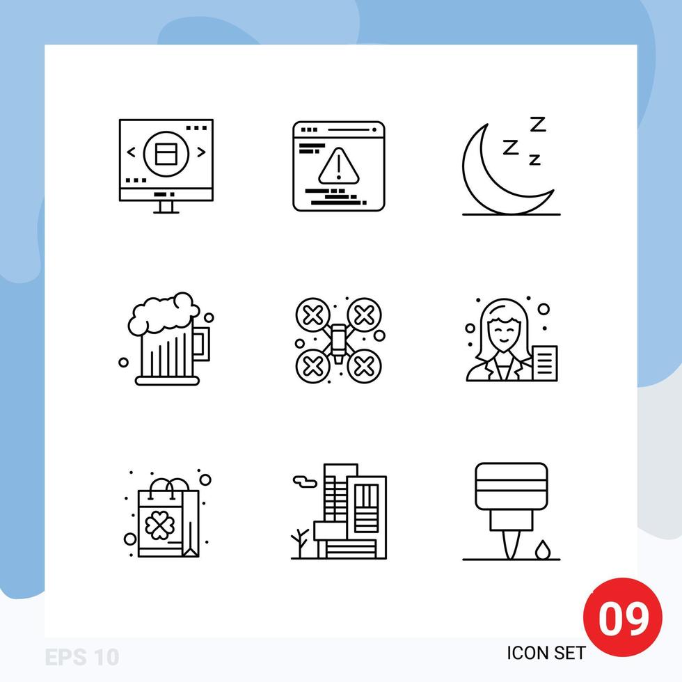 Mobile Interface Outline Set of 9 Pictograms of drone camera cam moon fathers day dad Editable Vector Design Elements