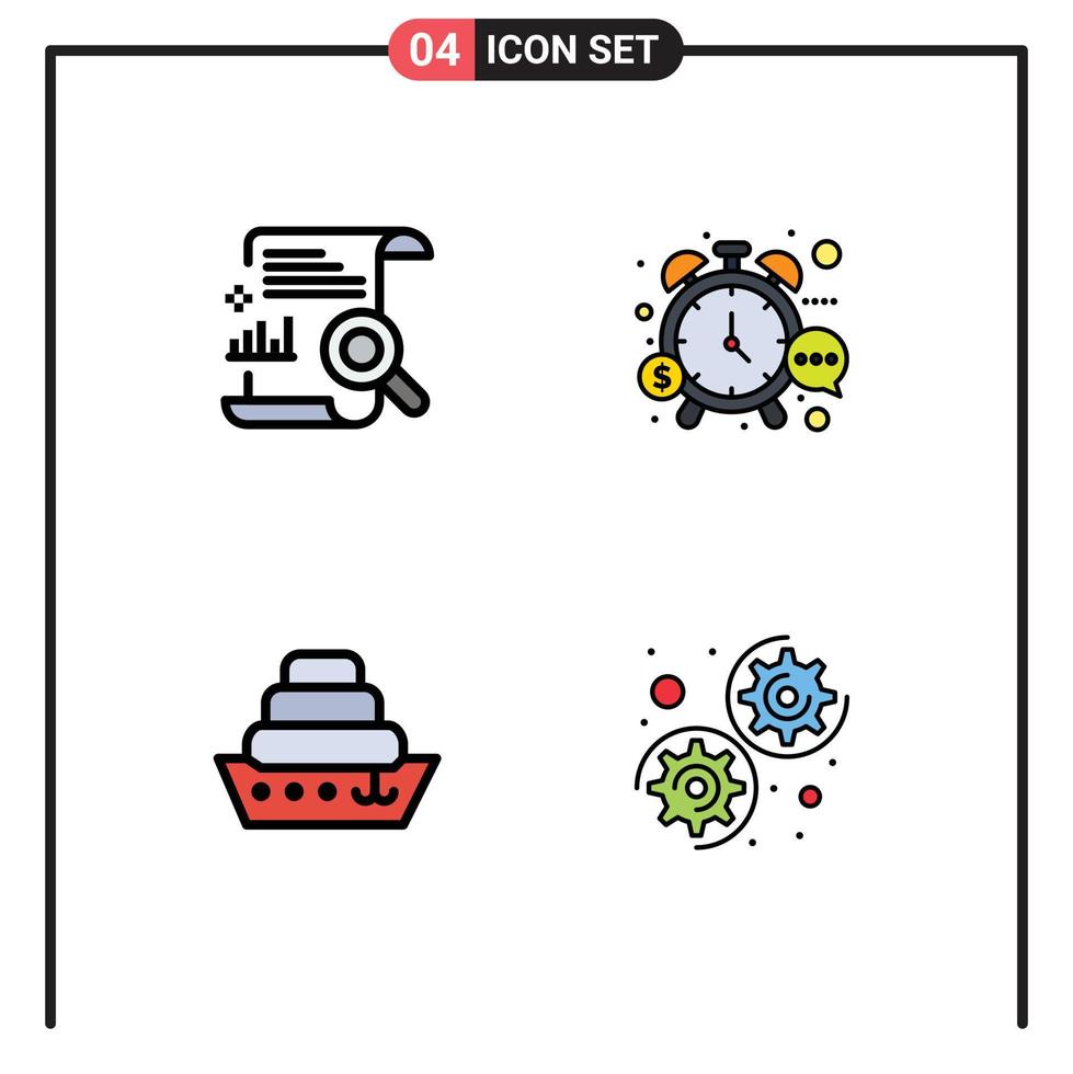 4 Universal Filledline Flat Color Signs Symbols of chart watch search money liner Editable Vector Design Elements