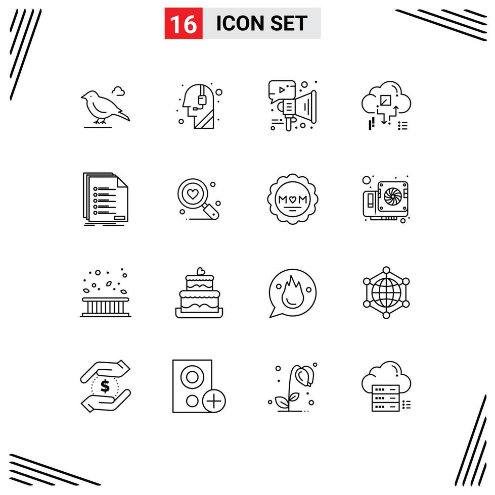 Universal Icon Symbols Group of 16 Modern Outlines of check arrow advertising network cloud Editable Vector Design Elements
