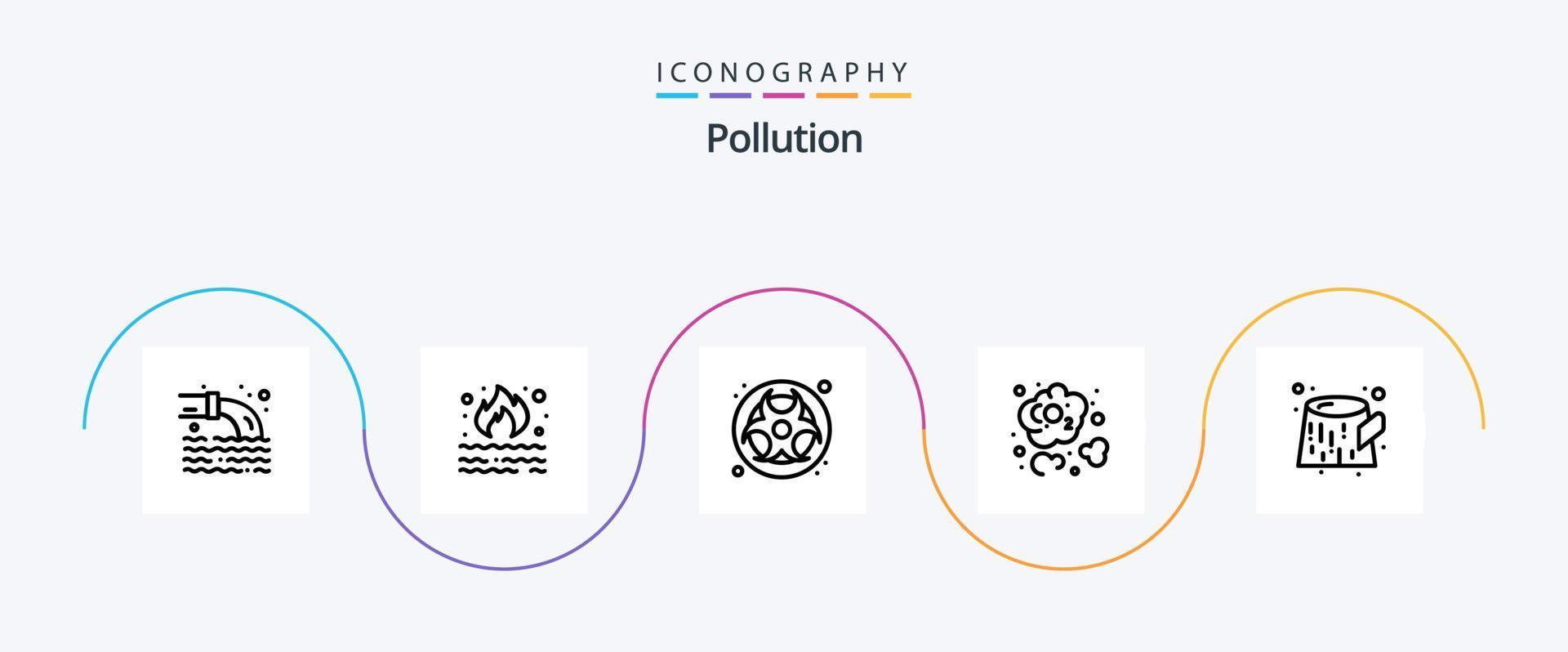 Pollution Line 5 Icon Pack Including trunk. co dioxide. smoke. carbon dioxide. waste vector