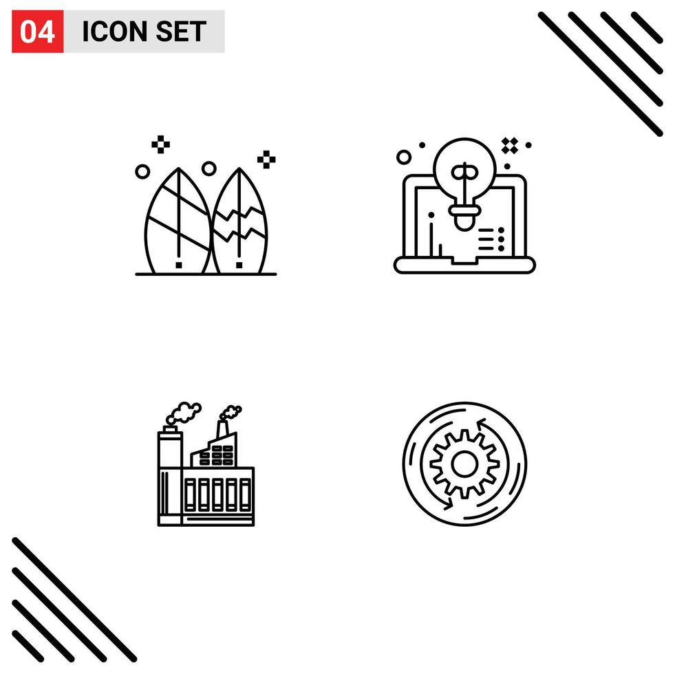 4 Creative Icons Modern Signs and Symbols of board industry surf computer construction Editable Vector Design Elements