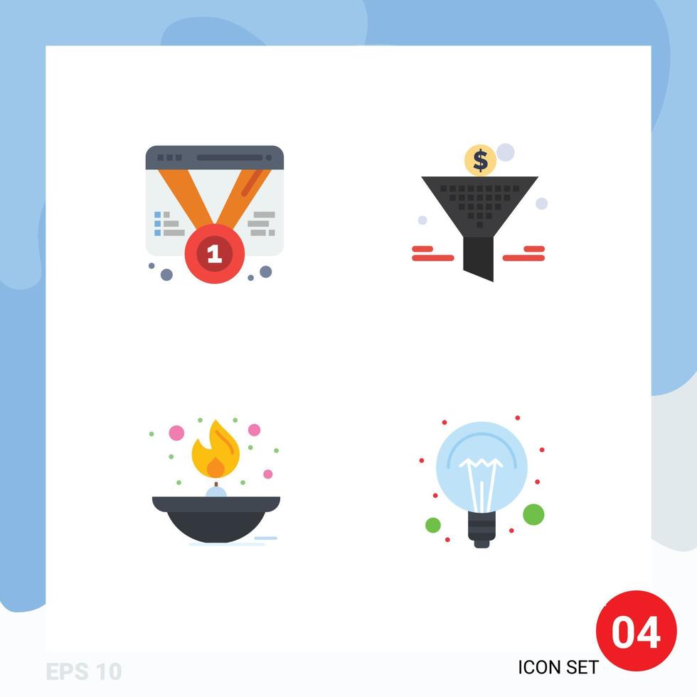 4 Universal Flat Icons Set for Web and Mobile Applications badge light web funel flame Editable Vector Design Elements