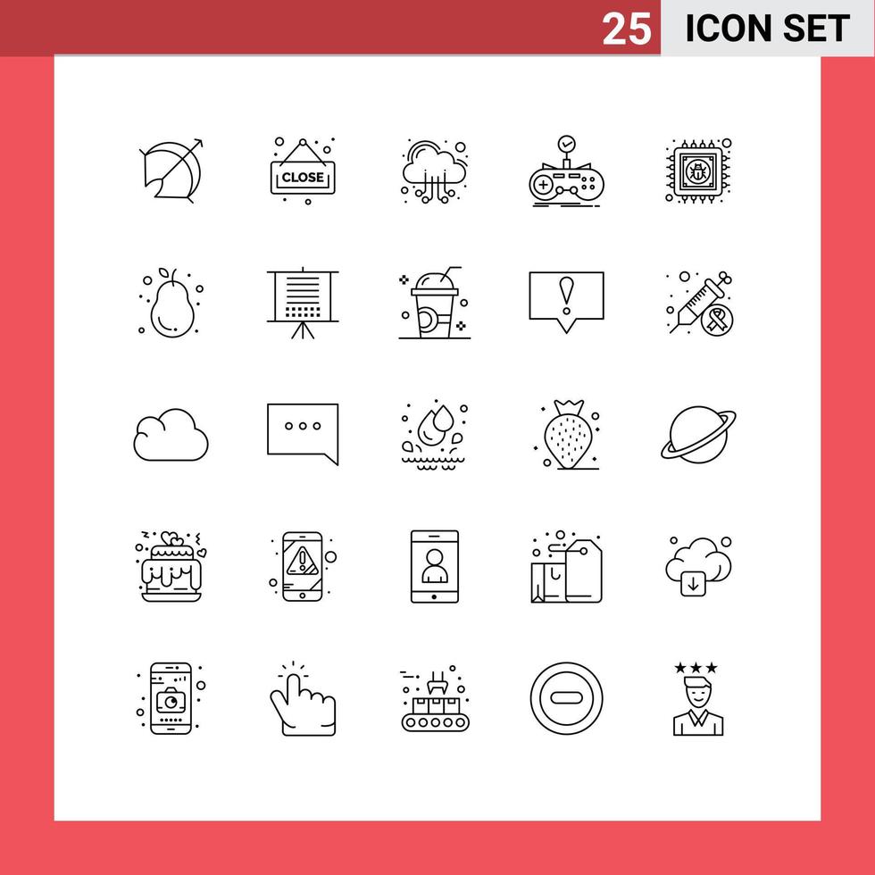 Mobile Interface Line Set of 25 Pictograms of antivirus gamepad cloud game check Editable Vector Design Elements
