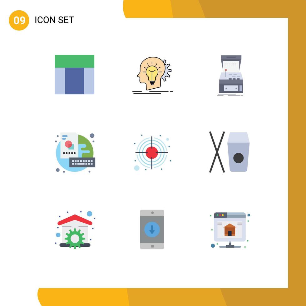 Pack of 9 creative Flat Colors of creative key thinking board machine Editable Vector Design Elements