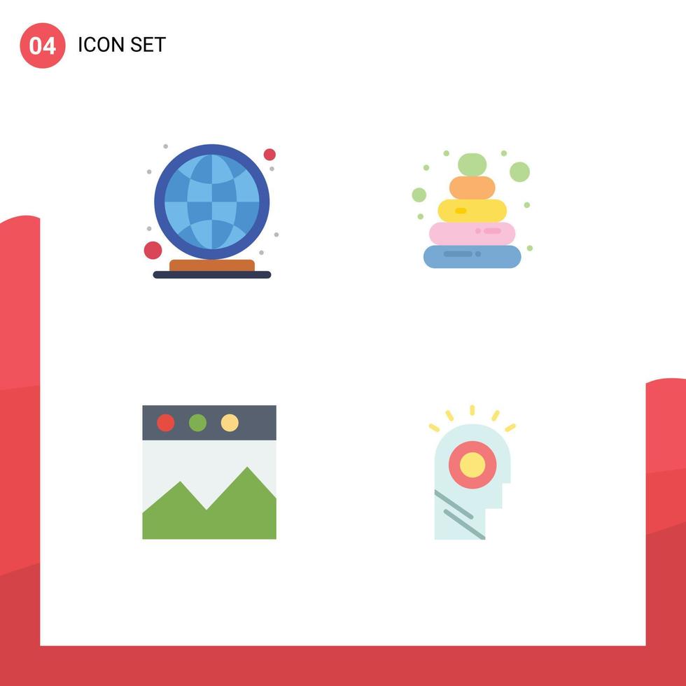 Editable Vector Line Pack of 4 Simple Flat Icons of earth website market place toy light Editable Vector Design Elements