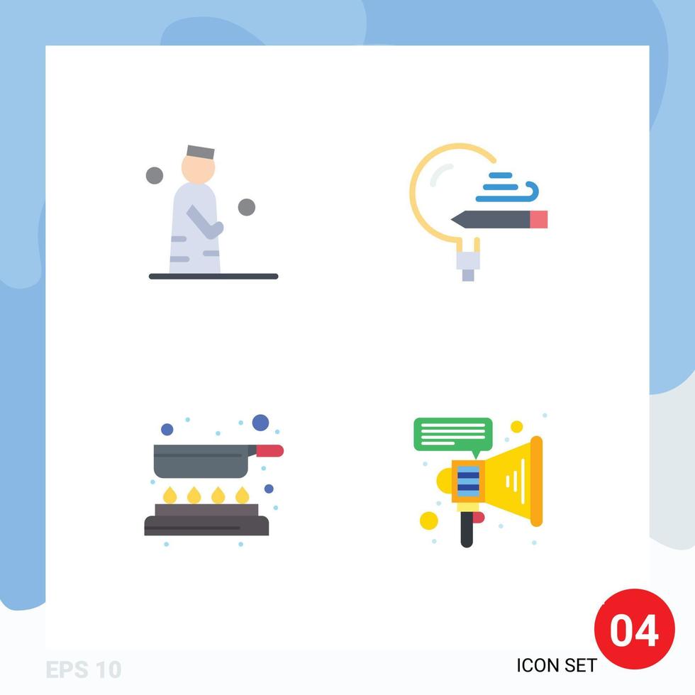 Group of 4 Flat Icons Signs and Symbols for islam study pray knowledge cooking Editable Vector Design Elements