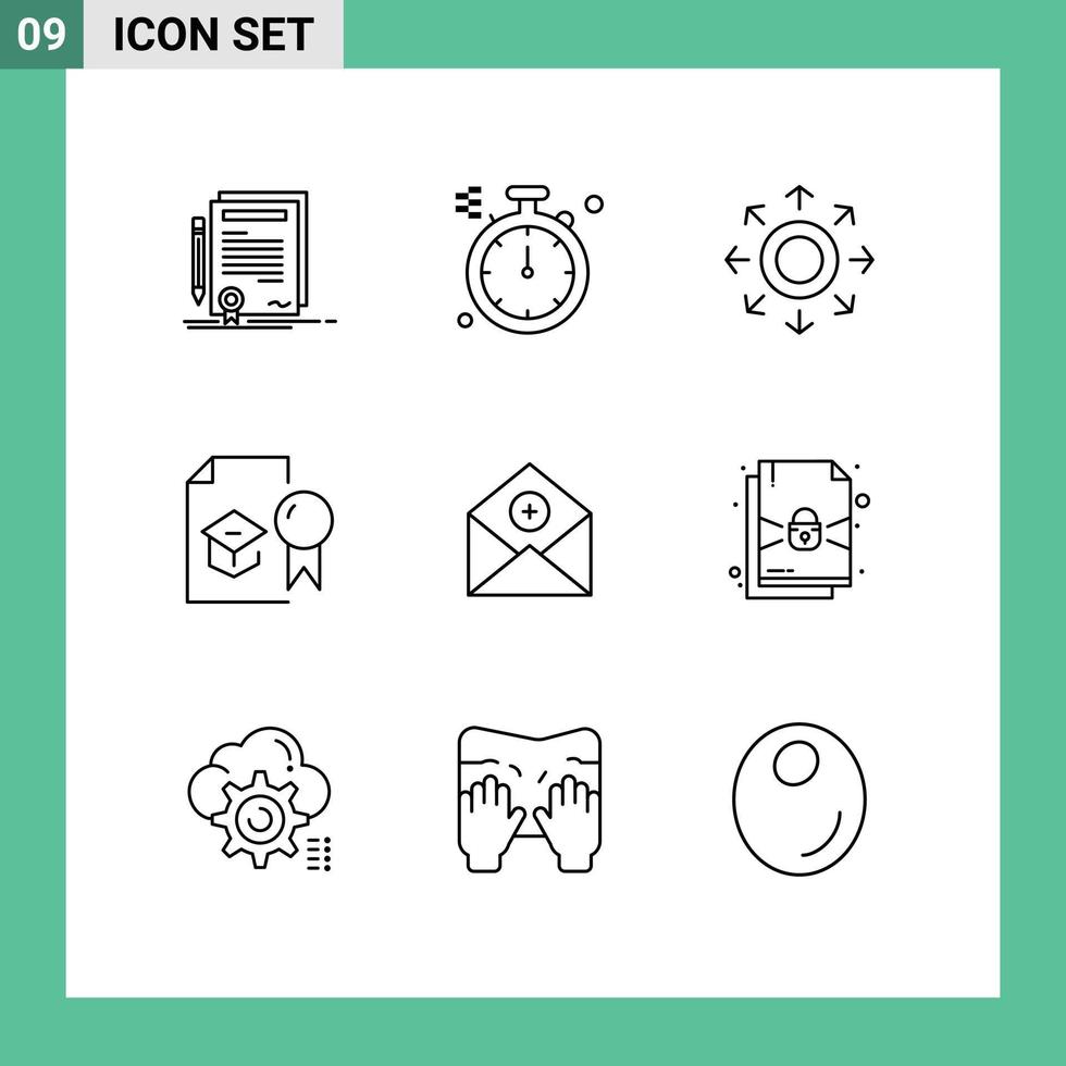 9 9 usuario interfaz contorno paquete de moderno señales y símbolos de añadir estudiar red educación certificado editable vector diseño elementos