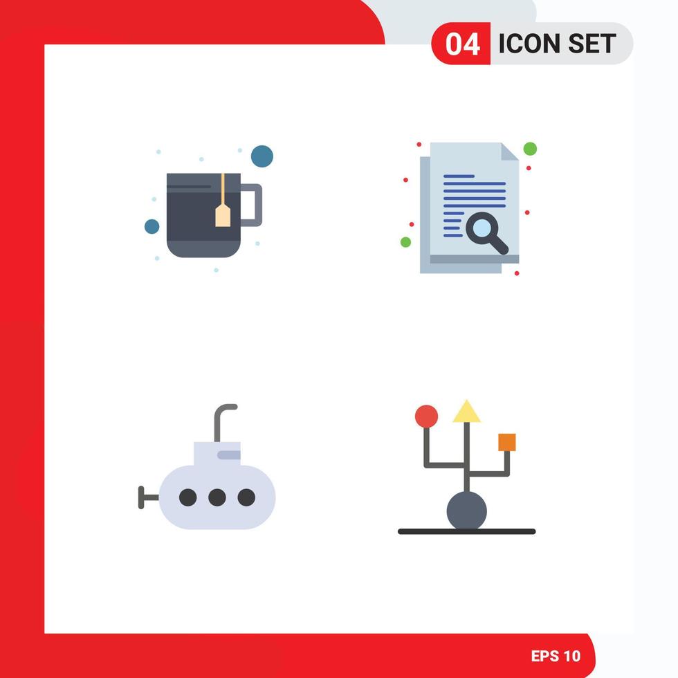 Editable Vector Line Pack of 4 Simple Flat Icons of cup computers document search gadget Editable Vector Design Elements