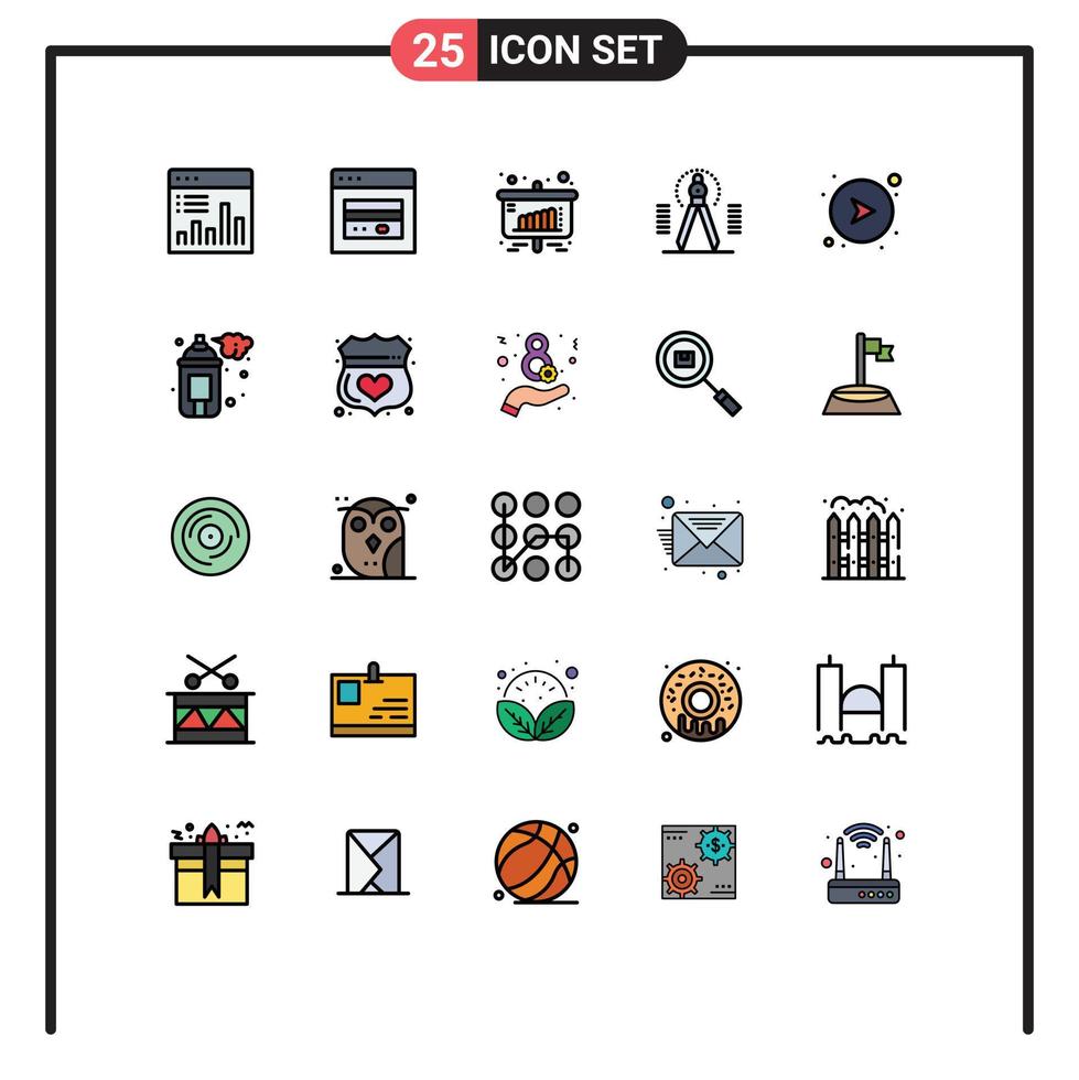 Set of 25 Commercial Filled line Flat Colors pack for draw tool marketing drawing sales Editable Vector Design Elements