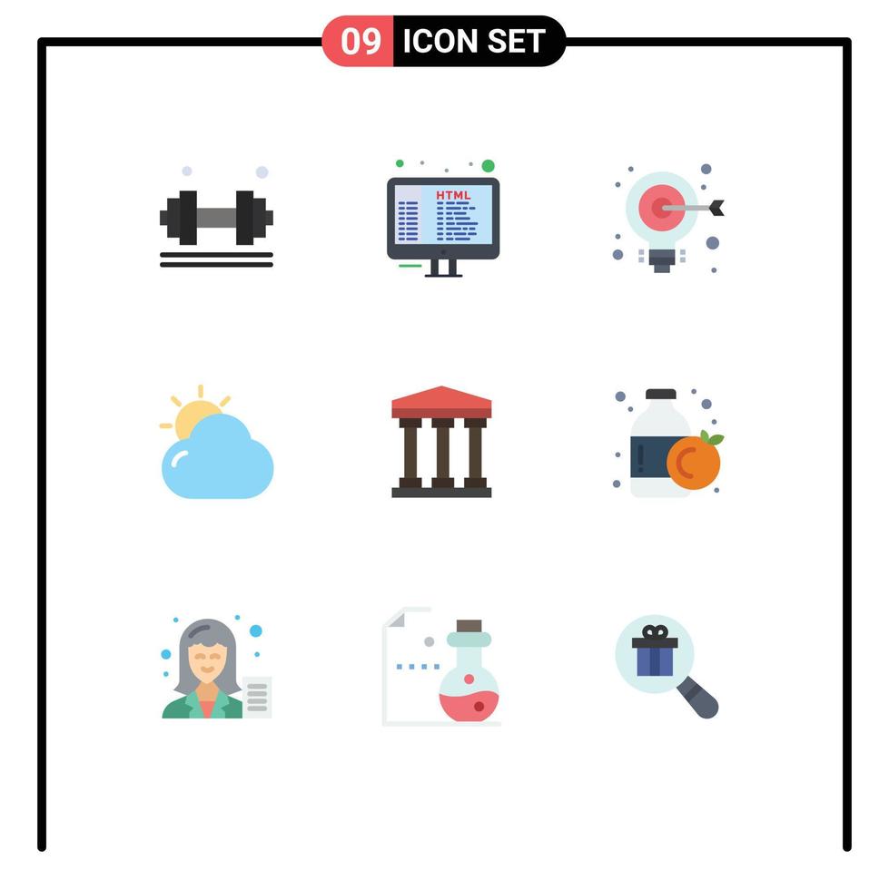 paquete de 9 9 moderno plano colores señales y símbolos para web impresión medios de comunicación tal como usuario brillando programación playa web editable vector diseño elementos