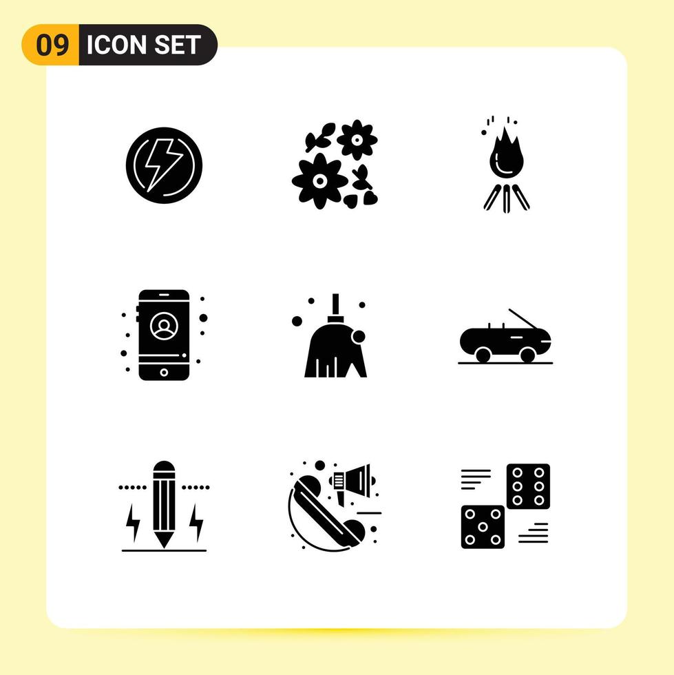Stock Vector Icon Pack of 9 Line Signs and Symbols for clean settings fire mobile camp Editable Vector Design Elements
