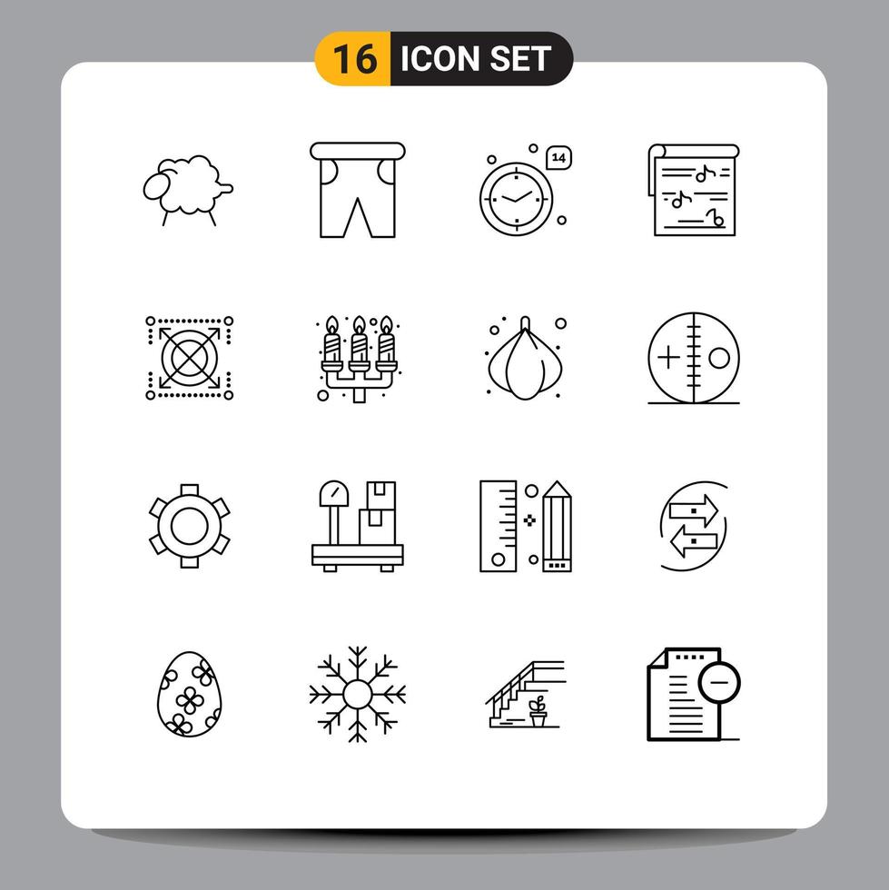 Group of 16 Outlines Signs and Symbols for video music traveling multimedia heart Editable Vector Design Elements