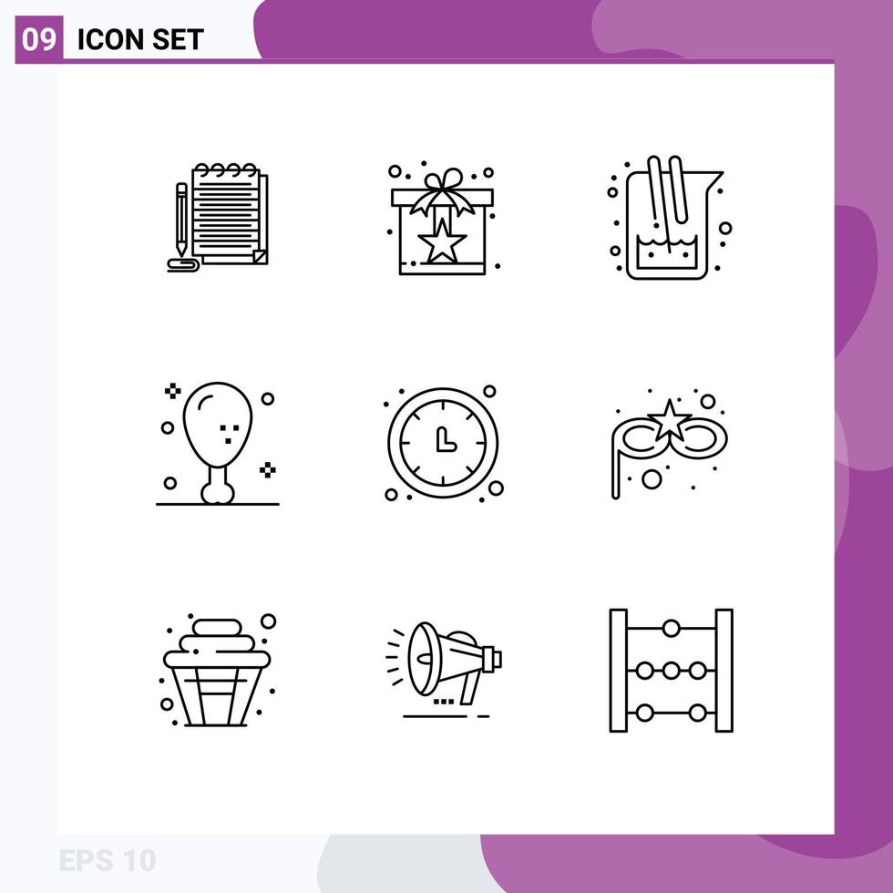 Pictogram Set of 9 Simple Outlines of leg food surprise dinner study Editable Vector Design Elements