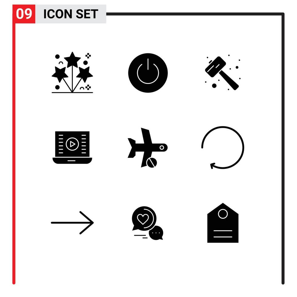 Universal Icon Symbols Group of 9 Modern Solid Glyphs of video play media play user audio play smash Editable Vector Design Elements