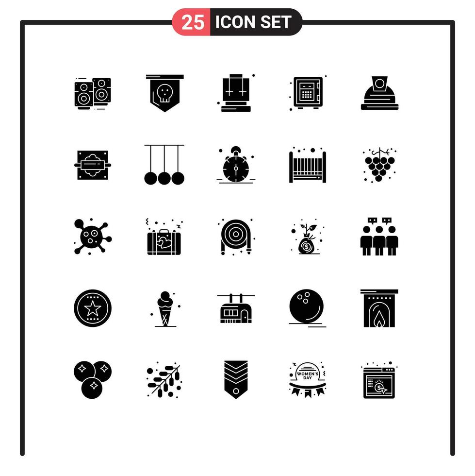 Set of 25 Vector Solid Glyphs on Grid for construction money backpack safe deposit Editable Vector Design Elements