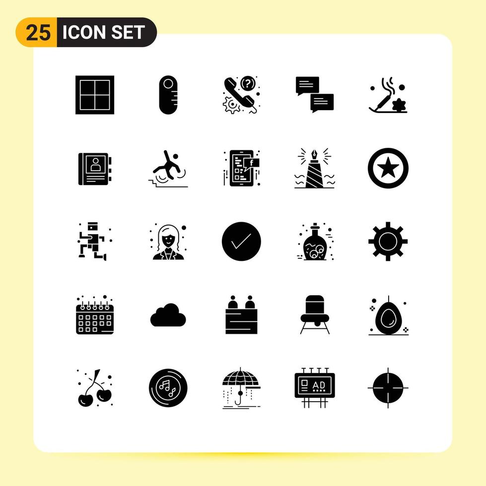25 Universal Solid Glyph Signs Symbols of beauty message customer communication support Editable Vector Design Elements