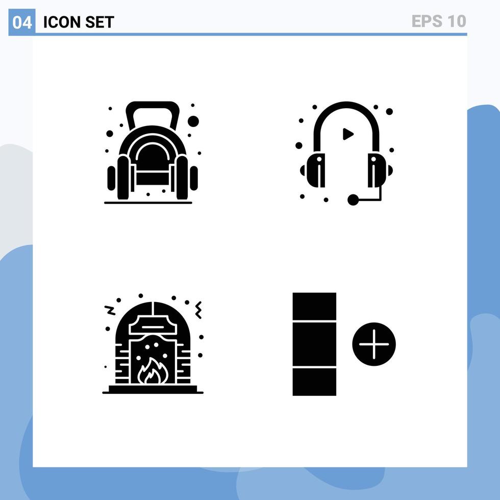 Group of 4 Modern Solid Glyphs Set for exercise telemarketer dumbbell headphone culture Editable Vector Design Elements