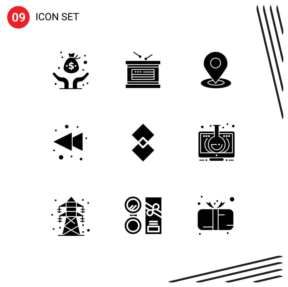 Set of 9 Vector Solid Glyphs on Grid for crypto shift browse rewind arrow Editable Vector Design Elements