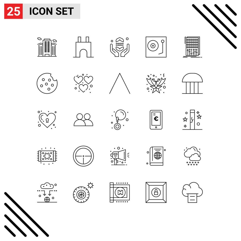 Universal Icon Symbols Group of 25 Modern Lines of turntable dj fortress devices ramadhan Editable Vector Design Elements