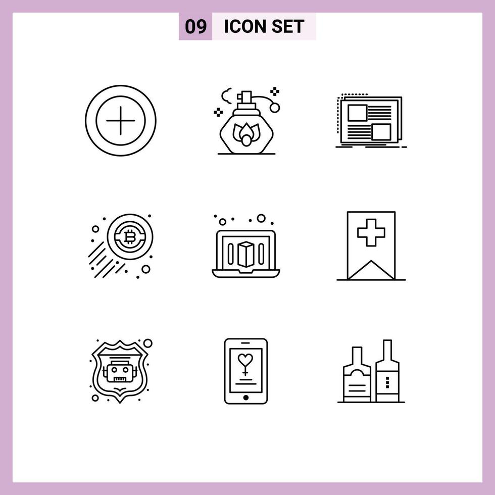 Stock Vector Icon Pack of 9 Line Signs and Symbols for tag laptop frame economy money Editable Vector Design Elements